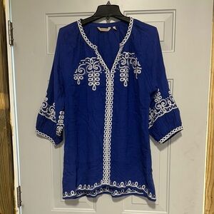Soft Surroundings Blue Embroidered Tunic Relaxed‎ Fit / Box 30-100